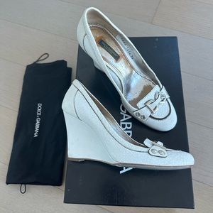 Dolce & Gabbana white loafer wedges size 36